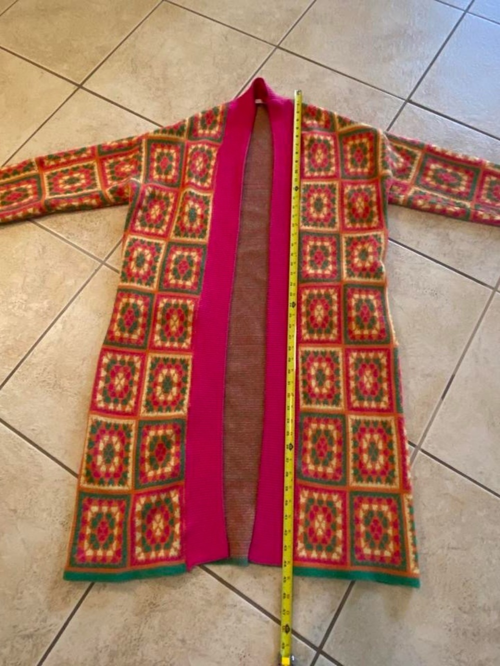 Long Open-Front Women's Cardigan in Pink Multi - Picture 4 of 8
